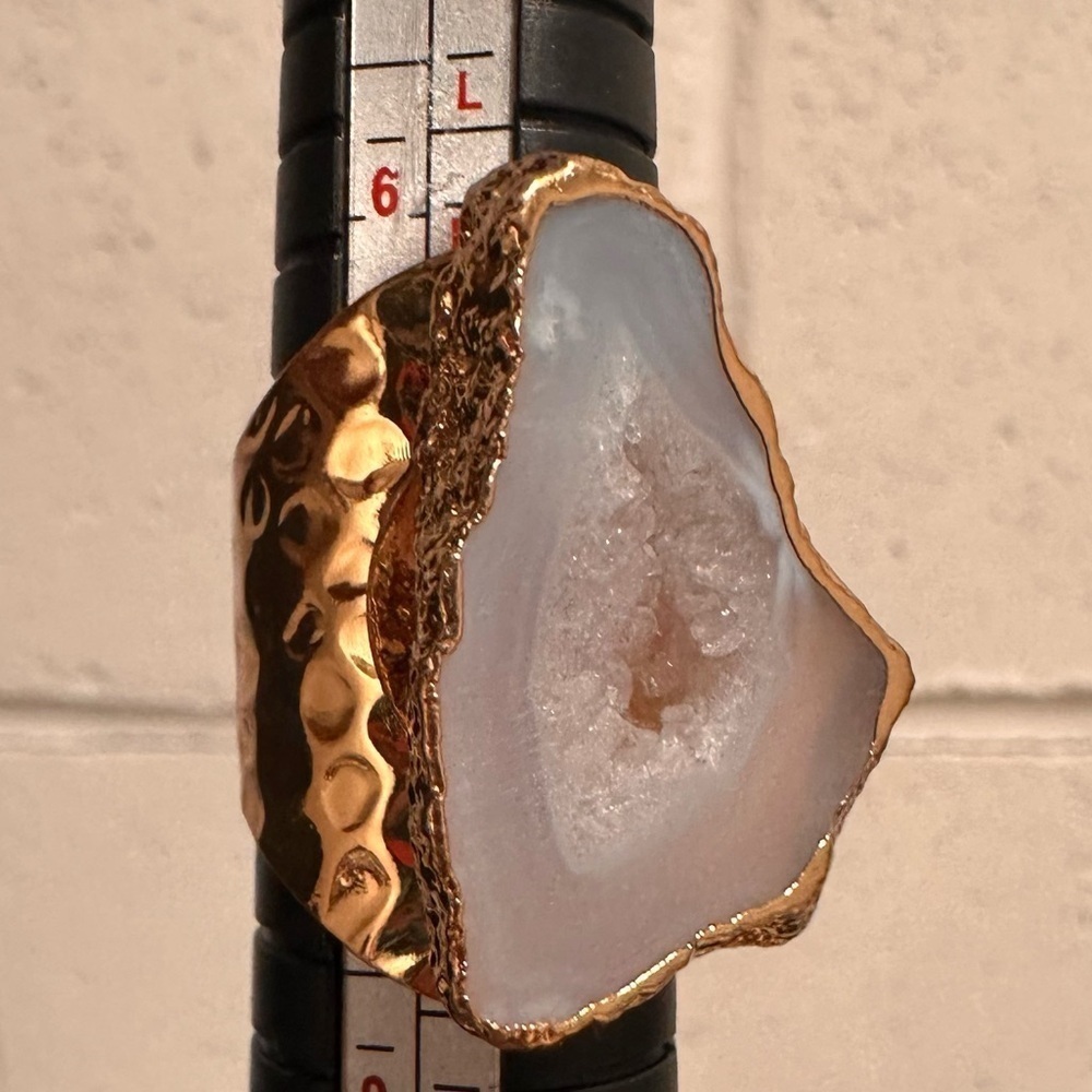18K Gold Plated Natural Stone Irregular Geode Crystal AdjustableRing “Listing B” - Picture 11 of 16